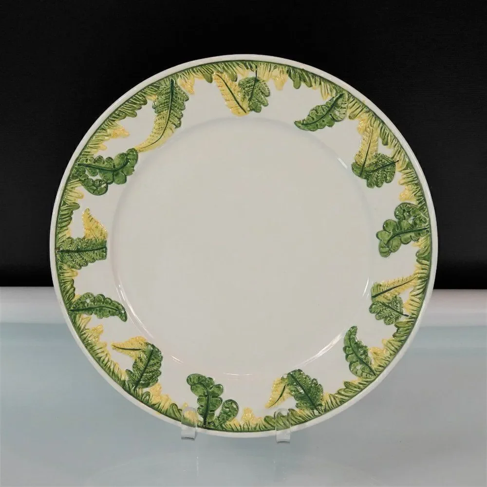 Vintage Italian Dinner Plates Set Of 4 Green Garden Ferns Flower Bud Cottagecore